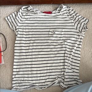 Girls' Striped Pocket T-Shirt - White & Black